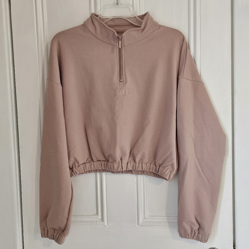 Ilus Label Women's XL Idol Cropped 1/4 Zip Sweatshirt Tuscany Pink Activewear